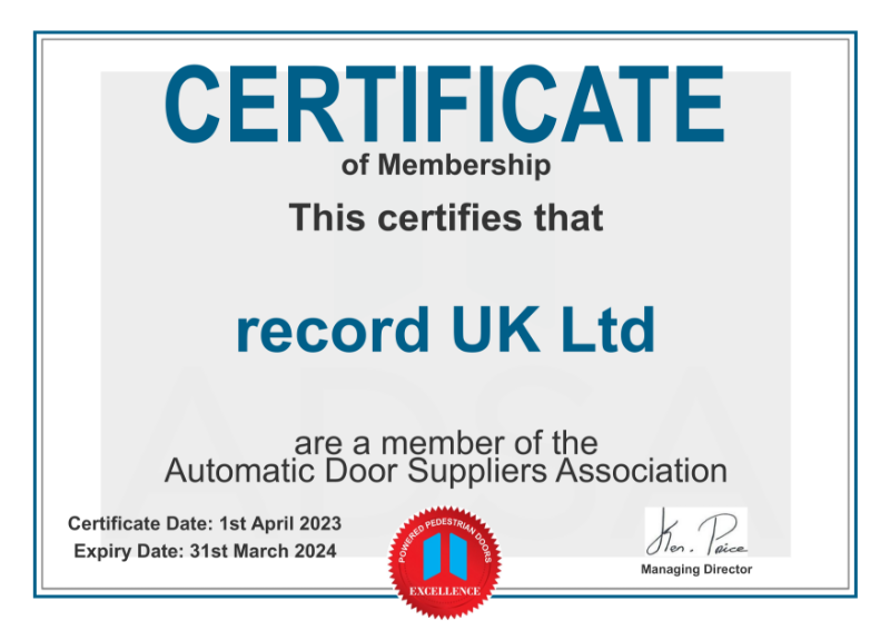 ADSA Company Membership Certificate