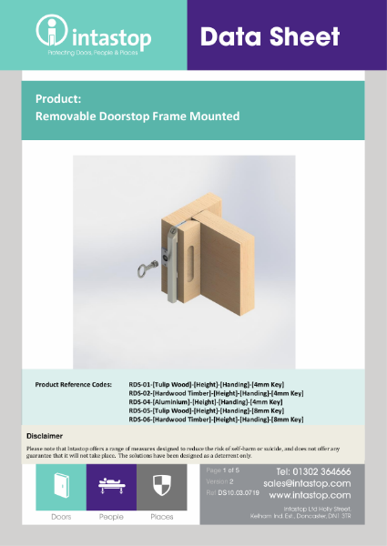 Removable Door Stop Frame Mounted Data Sheet