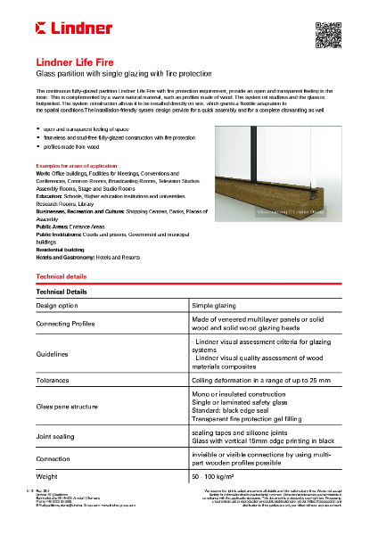 Lindner Life Fire - Data sheet