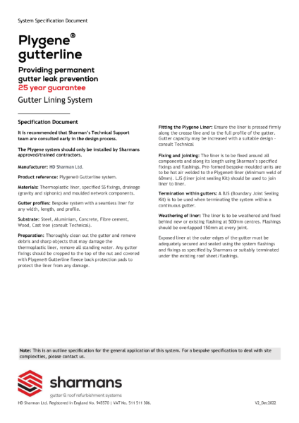 Plygene Gutterline System Specification