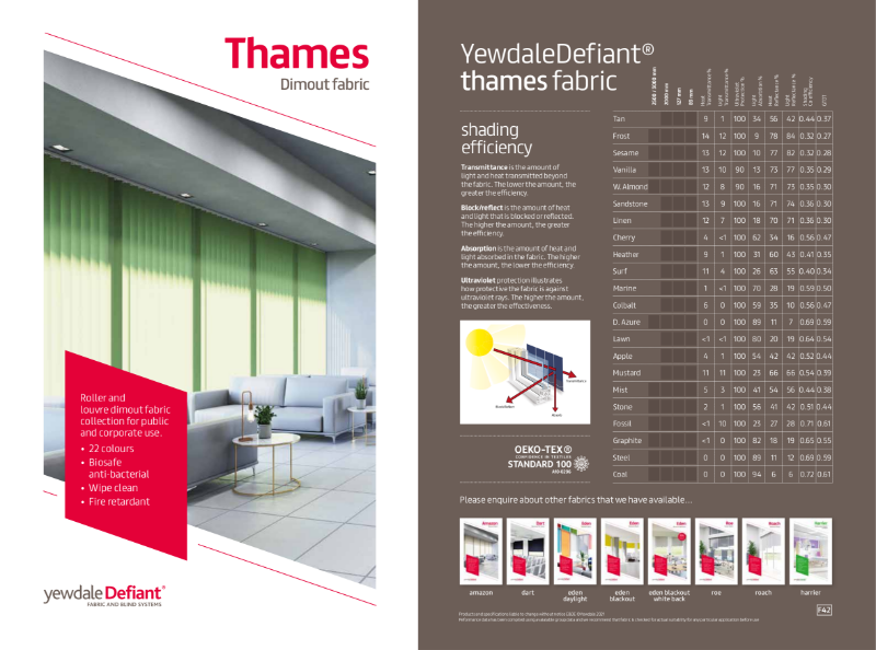 YewdaleDefiant® Thames Dimout fabric for blind systems