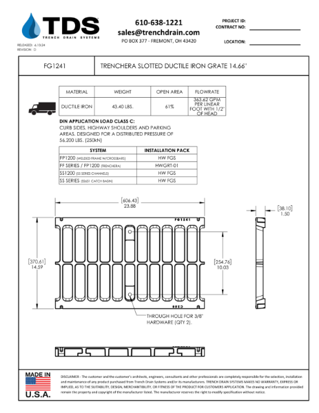 TrenchEra Slotted Ductile Iron Grate 14.66" - FG1241