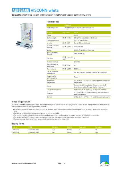 Aerosana Visconn White Technical Datasheet