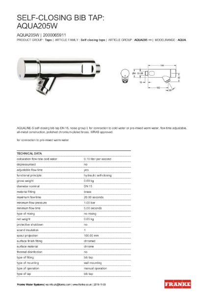 AQUALINE-S self-closing bib tap AQUA205W