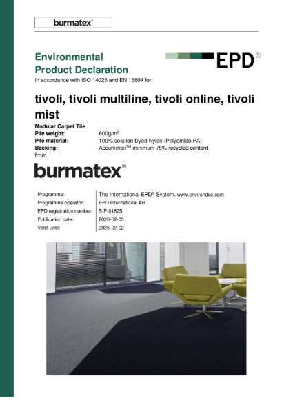 EPD certificate for carpet tiles tivoli & tivoli mist