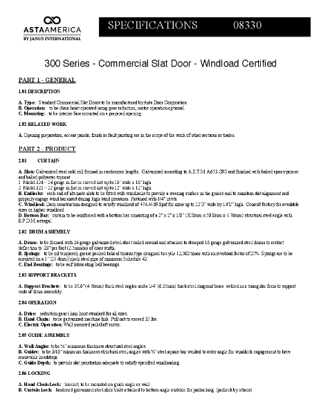 020-300 Series Windload Certified Standard Specs
