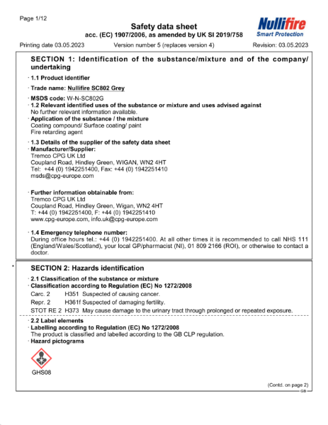 SC802 Grey Safety Data Sheet