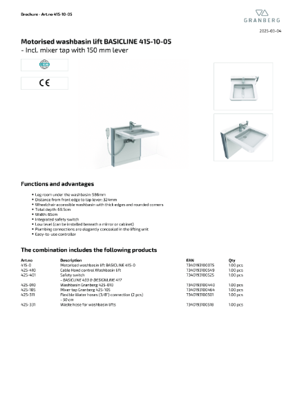 Technical Data Sheet Granberg Basicline 415-10-05