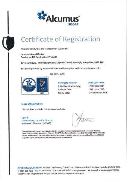 ISO 9001:2008 Certificate - FIS