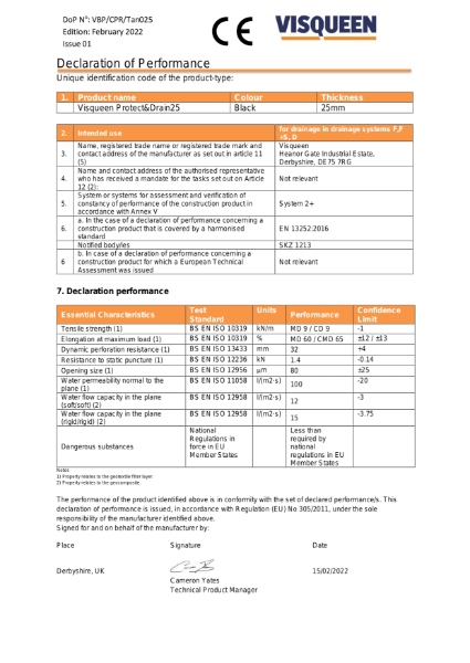 Tanking CE Visqueen Protect&Drain25 Declaration of Performance