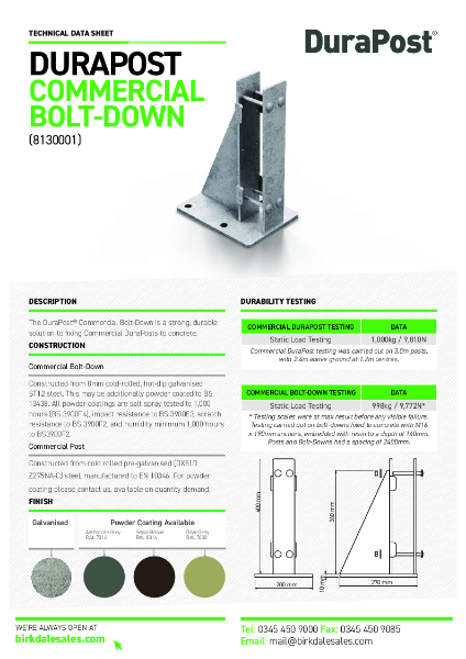 DuraPost® Commercial Bolt-Down - Product Data Sheet