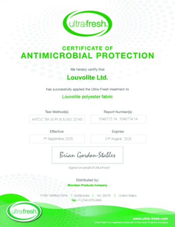 UltraFresh Antimicrobial Protection Certificate
