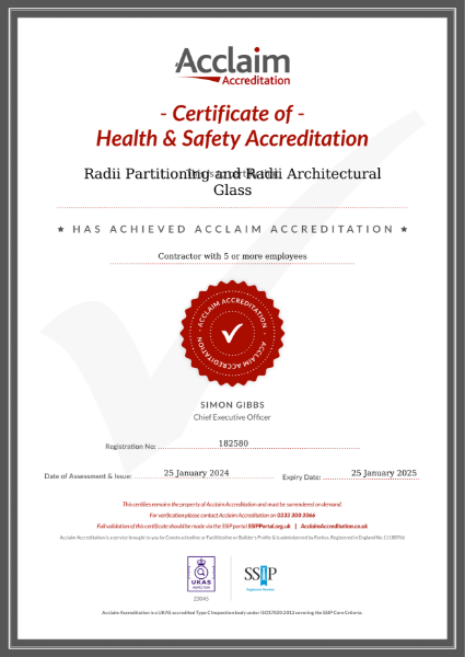 Acclaim Certificate of Health & Safety Accreditation