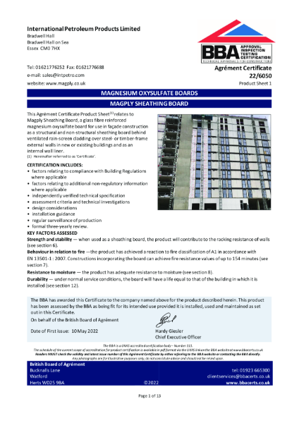 Magply Sheathing BBA Certificate