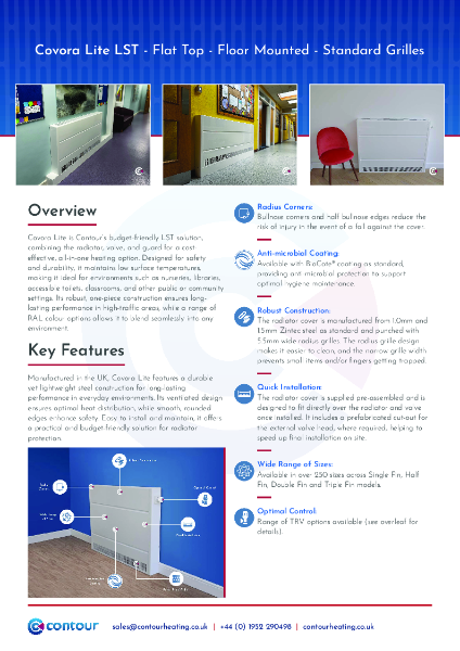 Covora Lite LST Radiator – Floor Mounted, Flat Top – Product Leaflet