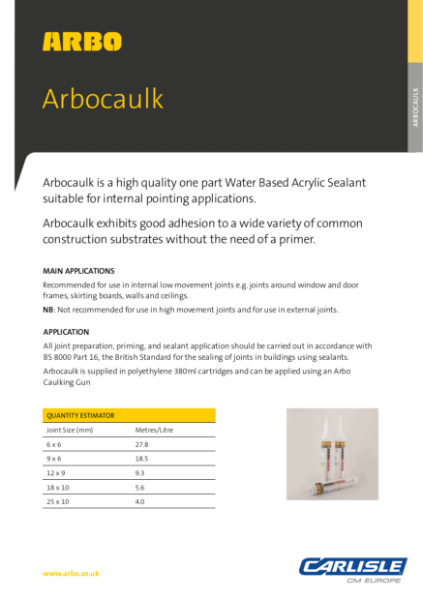 ARBOCAULK Data Sheet