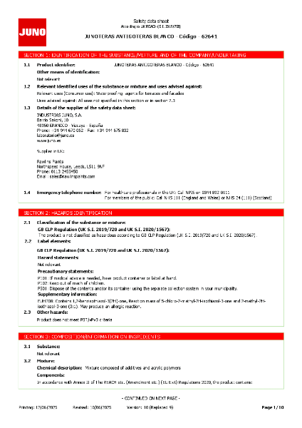 62641 JUNOTERAS ANTIGOTERAS BLANCO - Safety Data Sheet