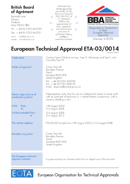 03/0014 Cavitrays Type X, Type G, Advantage and Type E, and Caviweep Type W