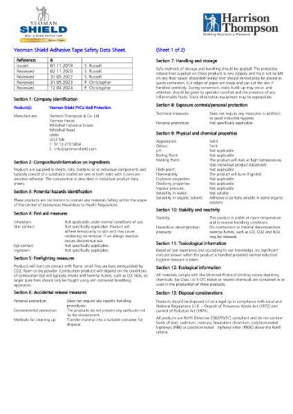 Safety Data Sheet - Adhesive Tape