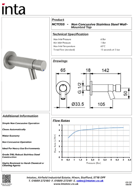 Press action self-closing wall mounted tap NC113SS