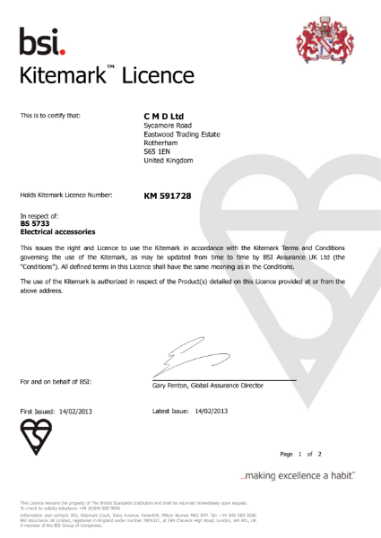 BSI Kitemark: BS 5733 Certificate