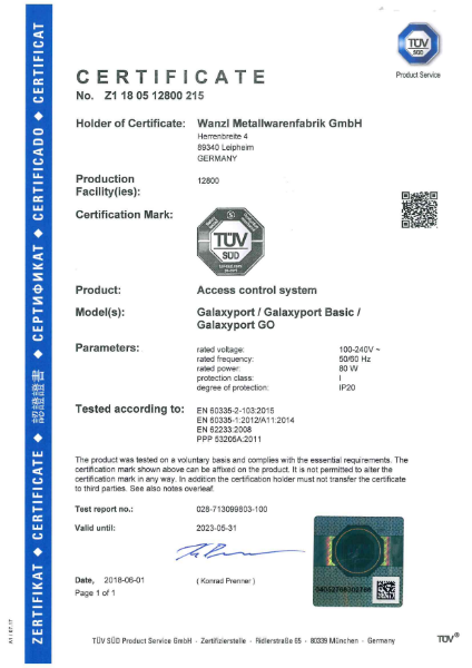 Galaxy Port - TUV Certificate