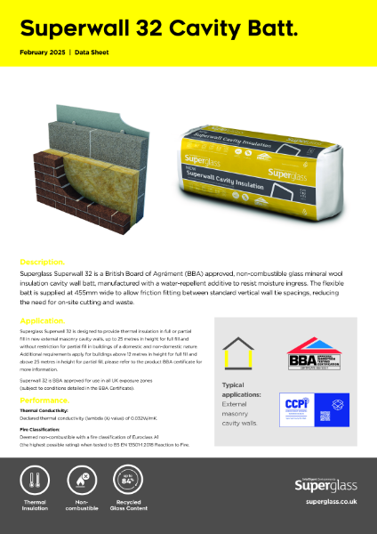 Superglass Superwall 32 Cavity Batt - Datasheet