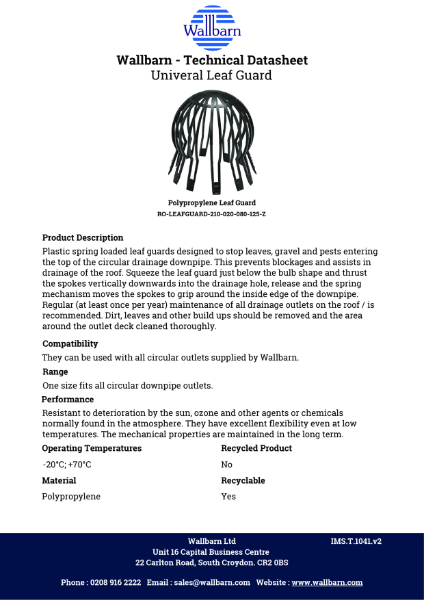 Datasheet - Round Universal Leaf & Gravel Guard - Polypropylene