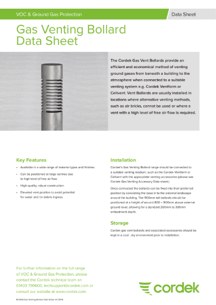 Cordek Gas Venting Bollards Data Sheet