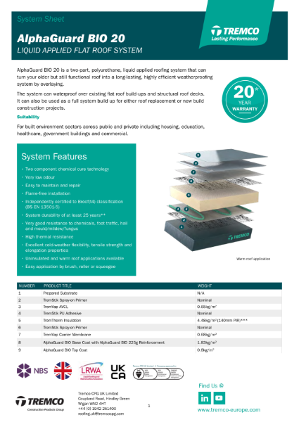 AlphaGuard BIO 20 Liquid Applied Flat Roof System