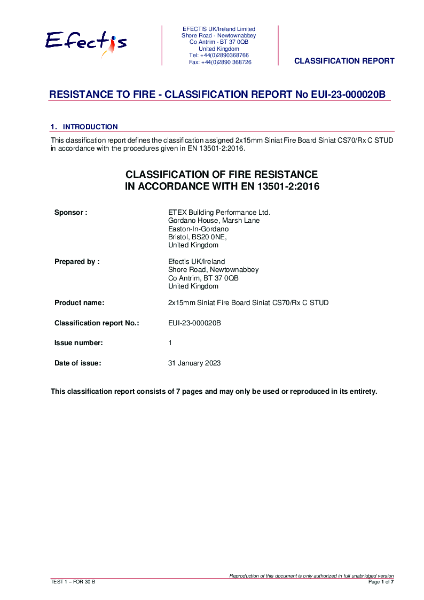 Fire classification report EUI-23-000020B