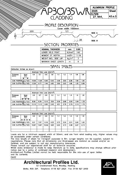 AP 30/35WR - Aluminium- Cladding Data Sheet