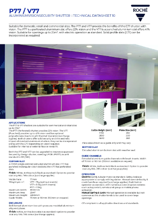 P77 / V77 Aluminium Security Shutter Datasheet