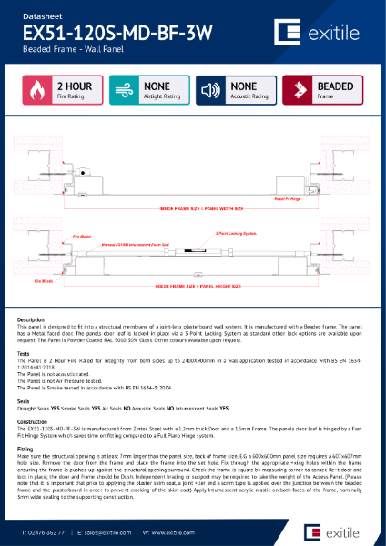 Datasheet - Riser Door (Range 51) - Beaded Frame - 2 Hour Fire Rated - Smoke Tested - 36dB Acoustic