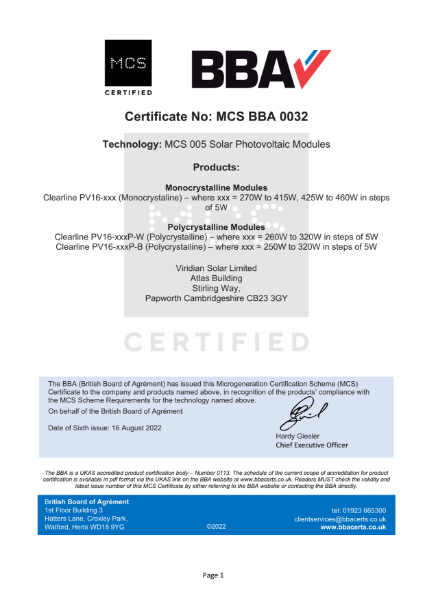 MCS BBA - MCS 005 Solar Photovoltaic Modules