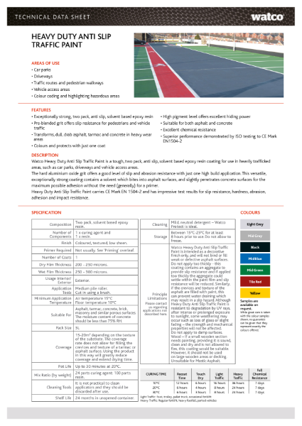 Data Sheet: Heavy Duty Anti-Slip Traffic Paint