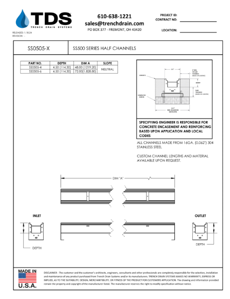 SS500 Series Half Channels