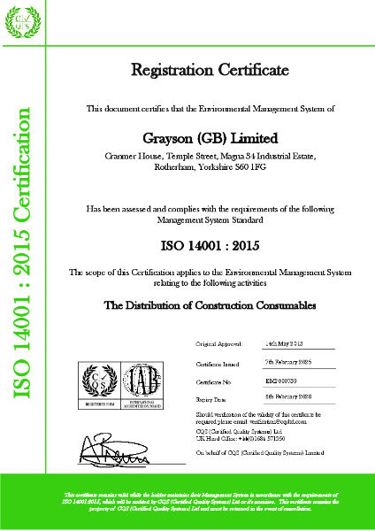 Grayson (GB) Limited ISO 14001-2015 Certificate - 2025 - Signed