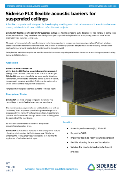 Siderise FLX black flexible acoustic barrier for suspended ceilings v3