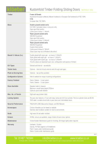 Data Sheet: Timber Folding Sliding door