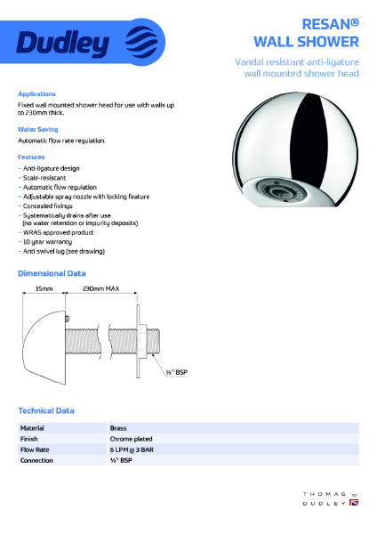 Resan® Wall Shower Data Sheet